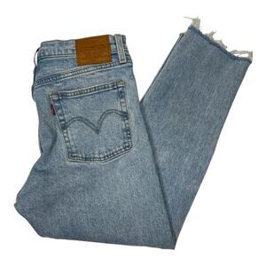 Levi's Wedgie Straight Medium Wash High Rise Frayed Hem Jeans Women's 27